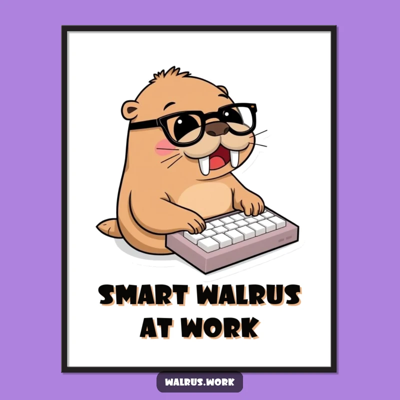 Funny Walrus Typing Keyboard Poster - Hilarious Office Wall Art