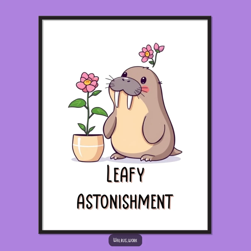 Funny Walrus Plant Surprise Poster: Amazed Arctic Wall Art