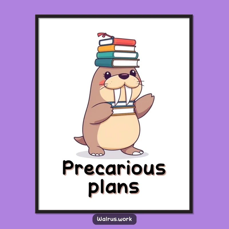 Funny Walrus Office Poster, Balancing Act Art, Quirky Funny Gift Print