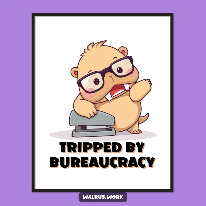 Funny Walrus Stapler Trip Poster - Clumsy Art Print, Great Funny Gift