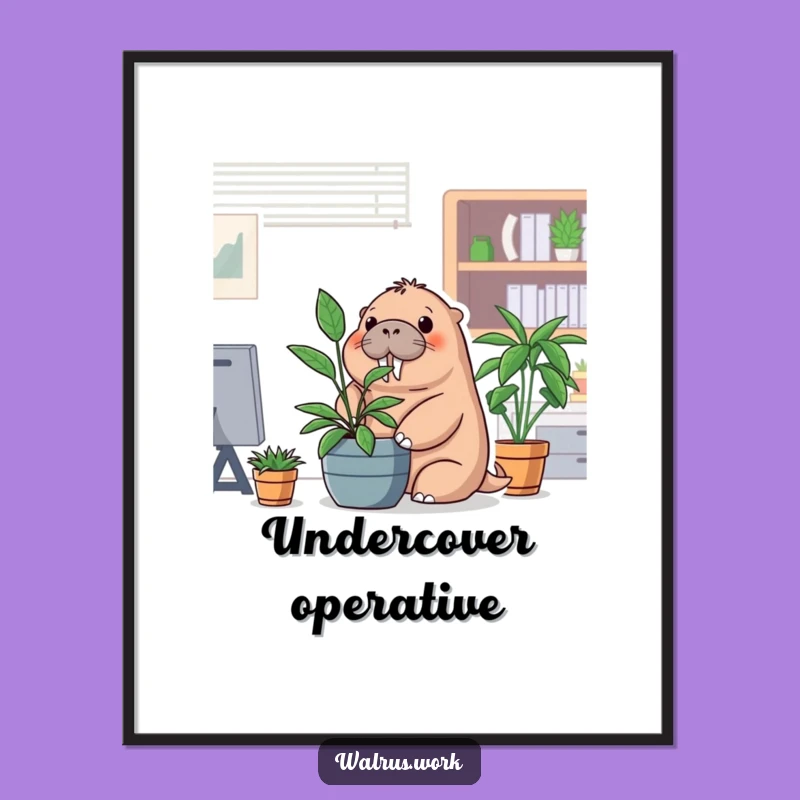 Funny Office Walrus Poster - Whimsical Hide & Seek Wall Art