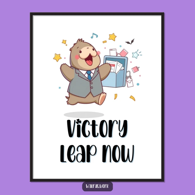 Funny Walrus Success Poster, Task Completion Art, Quirky Funny Gift