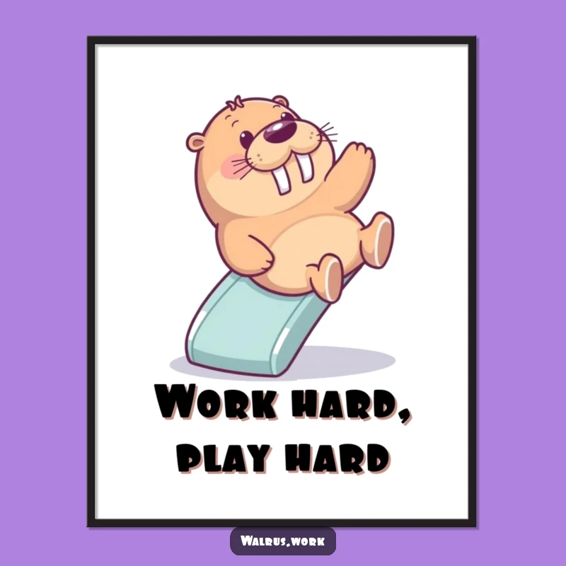 Funny Walrus Slide Art Poster: Office Joy and Delightful Descent