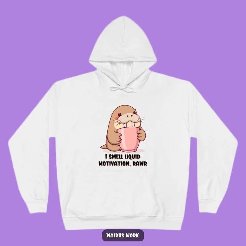 Cozy Funny Walrus Hoodie: Sniffing Coffee Steam for Warmth