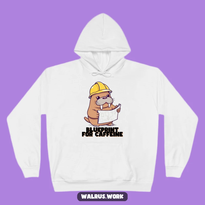 Funny Walrus Blueprint Hoodie - Warm & Witty Construction Fan Wear