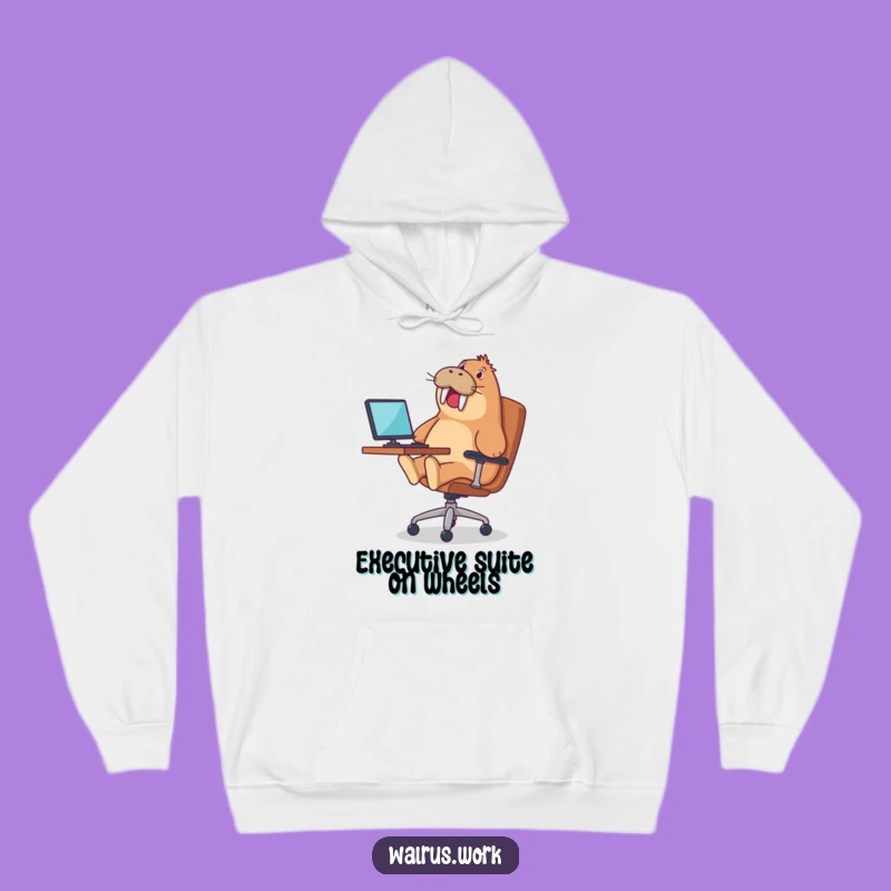 Funny Walrus Hoodie: Gleeful Office Chair Adventure