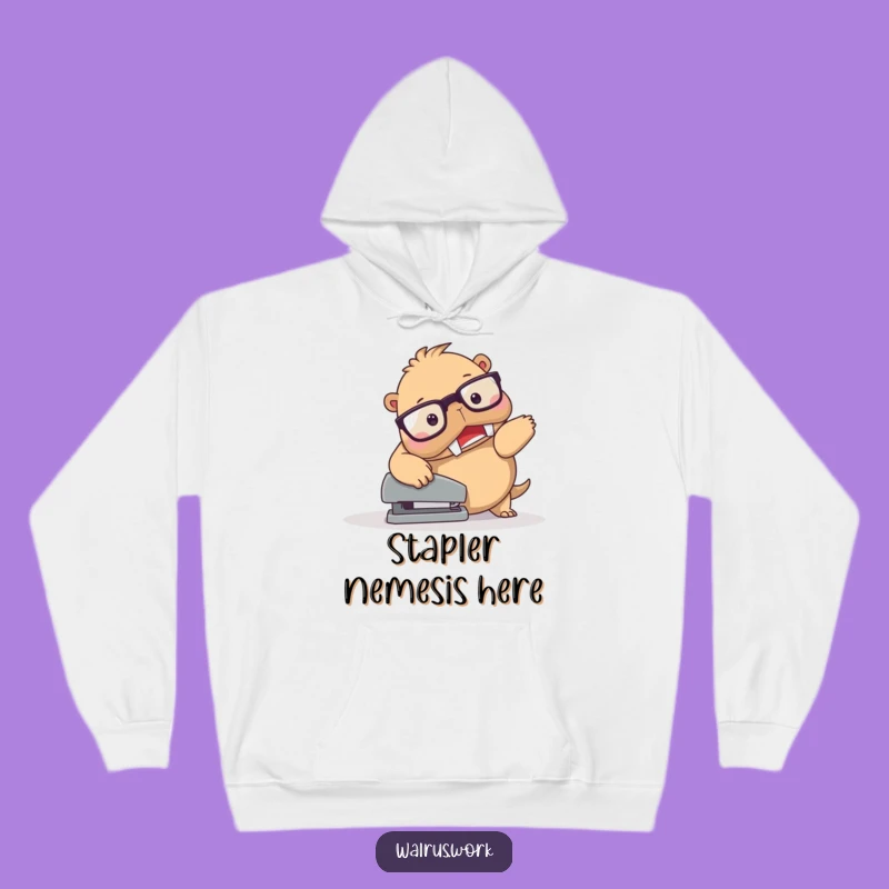 Funny Walrus Stapler Trip Hoodie - Cozy Clumsy Sweatshirt, Ideal Funny Gift