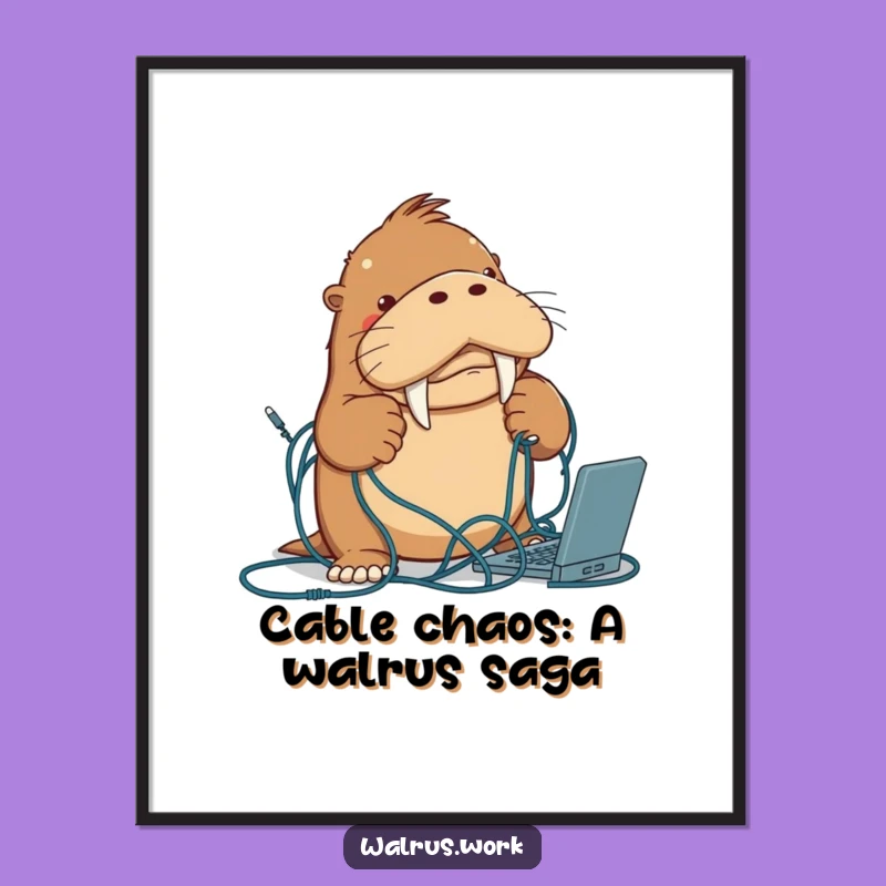 Funny Free Printable Wall Art: Walrus vs Cables, Downloadable Art for Tech Lovers