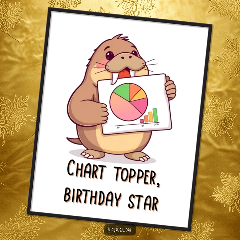 Funny Free Printable Wall Art: A walrus with a confident smirk proudly displays a pie chart.