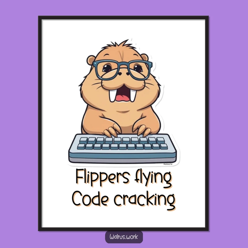 Free Printable Wall Art: Excited Walrus Coder - Downloadable & Print at Home Decor