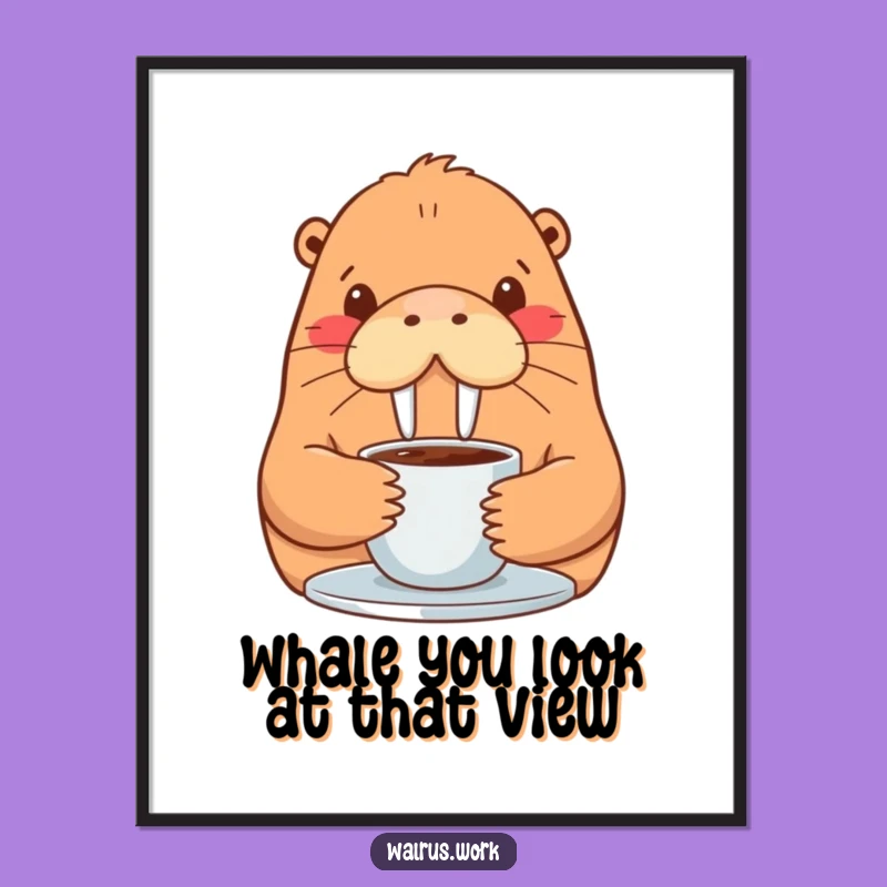 Free Printable Wall Art: Funny Walrus Coffee Lover - Quirky Downloadable Decor