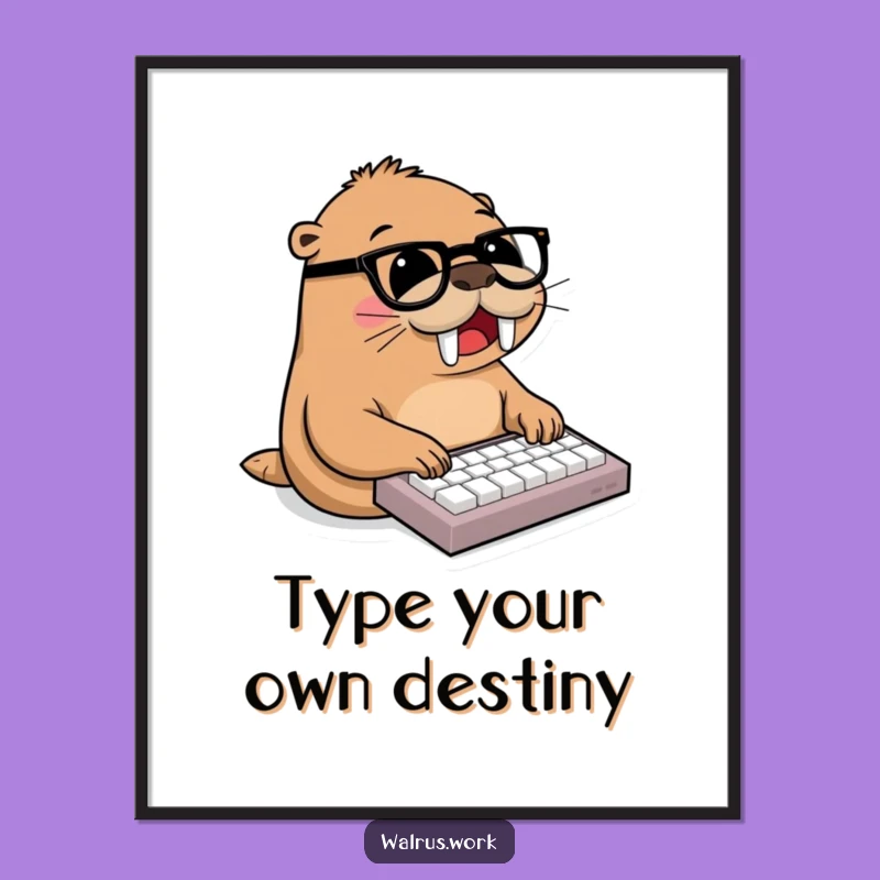 Free Printable Wall Art: Funny Walrus Typing on Mini Keyboard