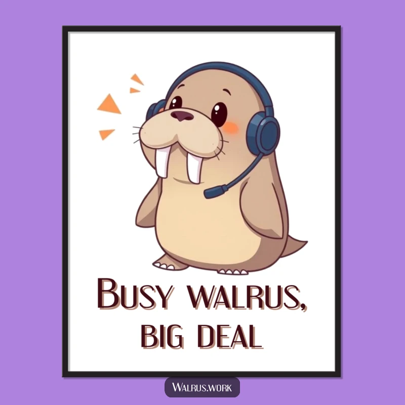Free Printable Wall Art: Surprised Walrus Headset - Quirky Downloadable Decor