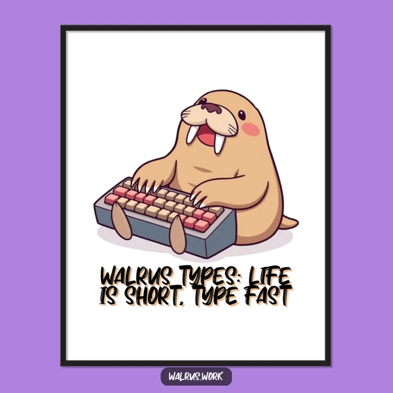 Free Printable Wall Art: Typing Walrus, Funny Downloadable Desk Decor