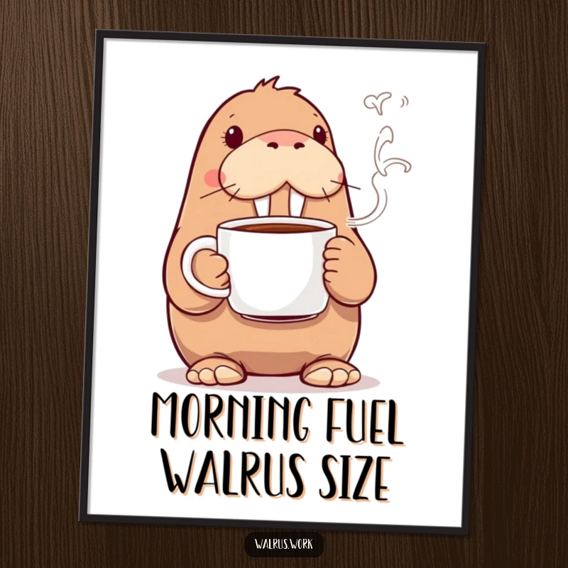 Funny Free Printable Walrus Wall Art: A walrus clutching a coffee mug, steam swirling comically, bringing warmth and humor to any room.