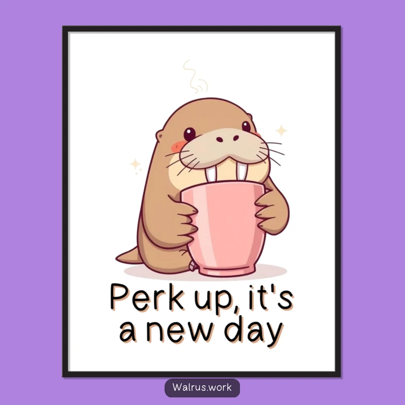 Funny Free Printable Wall Art: Curious Walrus Coffee Mug Art - Downloadable Decor