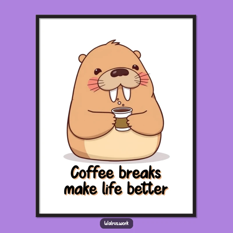 Funny Free Printable Wall Art: Walrus Coffee Buddy Office Decor Downloadable