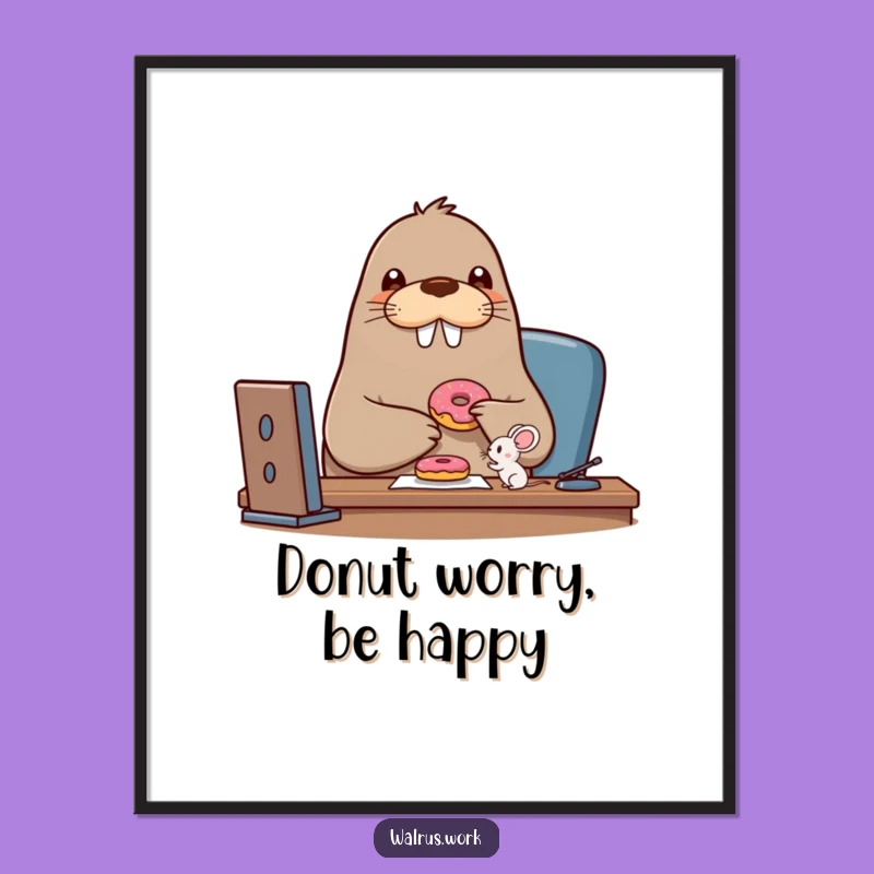 Funny Free Printable Wall Art: Walrus & Mouse Donut Share, Downloadable Art