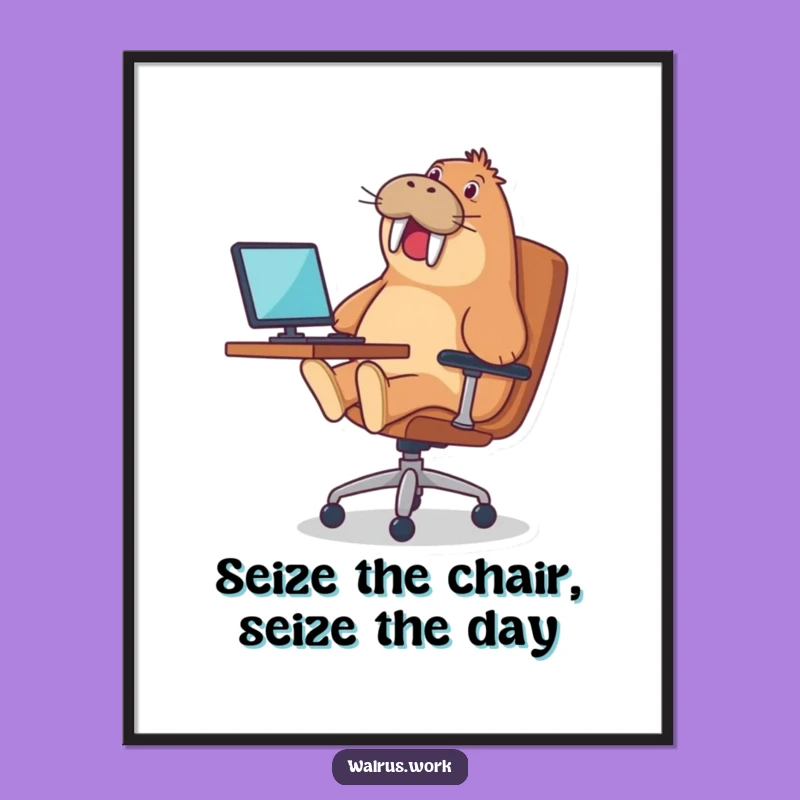 Funny Free Printable Wall Art: Walrus Office Chair Joy - Downloadable Decor
