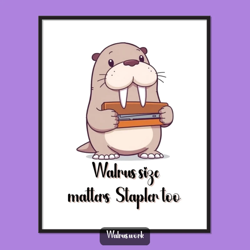 Funny Free Printable Wall Art: Walrus Stapler Struggle, Downloadable Art