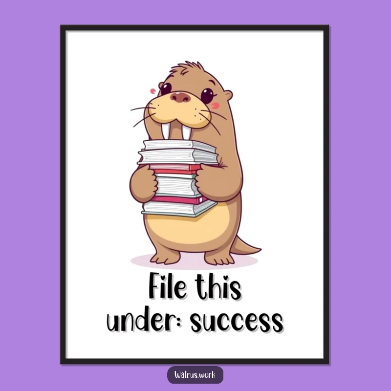 Funny Free Printable Wall Art: Walrus with Files, Quirky Office Decor