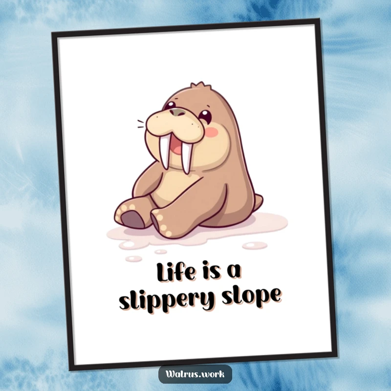 Funny Free Printable Wall Art: A happy walrus slides gleefully on a polished floor, radiating pure, unadulterated joy.