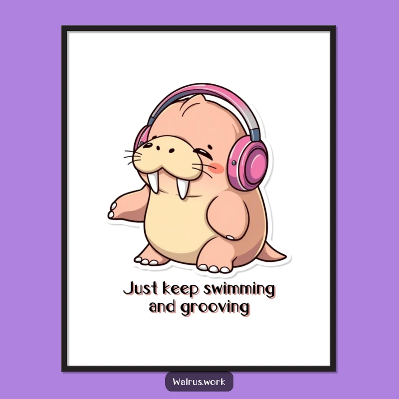 Free Printable Wall Art: Funny Walrus DJ, Chill Music Vibes Downloadable Art