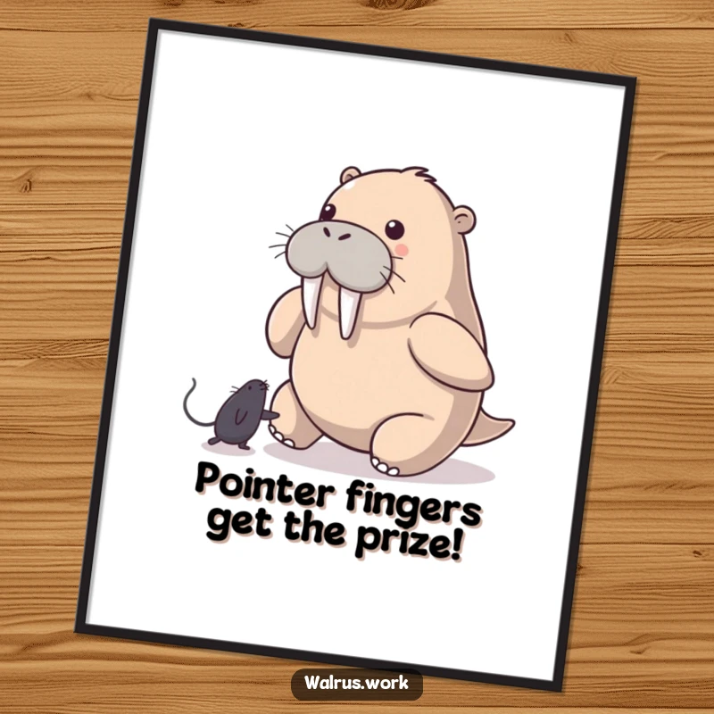 Funny Free Printable Wall Art: A determined walrus humorously chases a computer mouse pointer, capturing digital chaos.