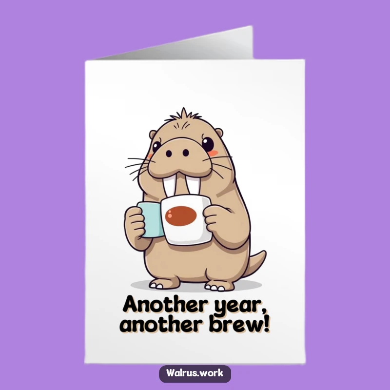 Free Printable Birthday Card: Funny Walrus Coffee Lover Gift, Downloadable & Print at Home Joy