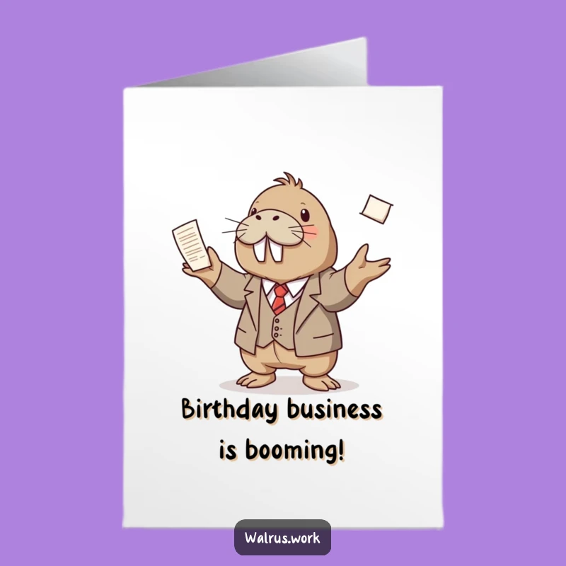 Free Printable Birthday Card: Juggling Walrus Business - Downloadable & Print at Home