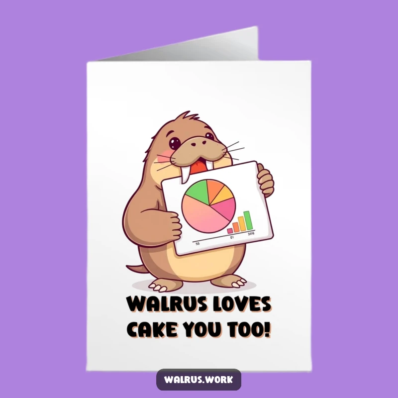 Excited Walrus Pie Chart Free Printable Birthday Card - Funny Downloadable Gift