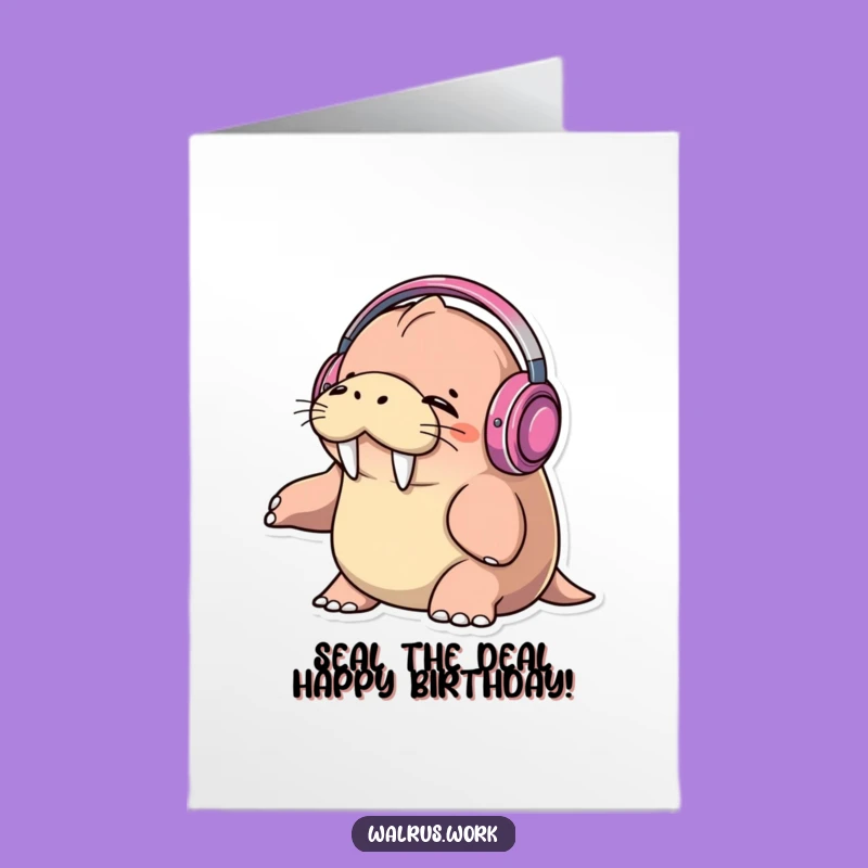 Free Printable Birthday Card: Funny Walrus DJ, Rocking Out Downloadable Gift