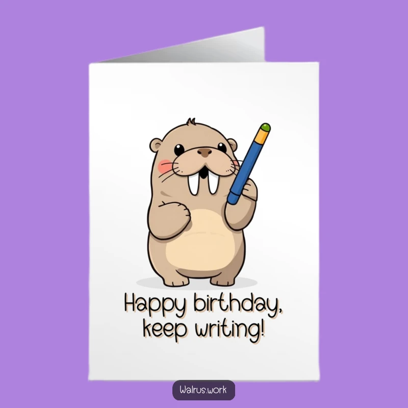 Free Printable Birthday Card: Funny Walrus Pen Play - Instant Download Gift
