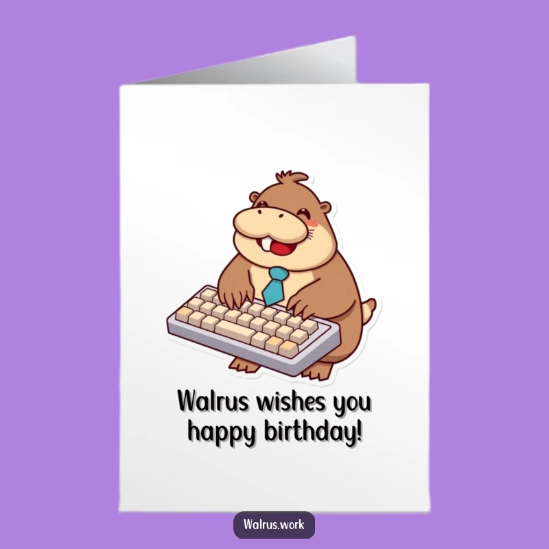 Free Printable Birthday Card: Walrus Typing, Tiny Tie, Big Fun