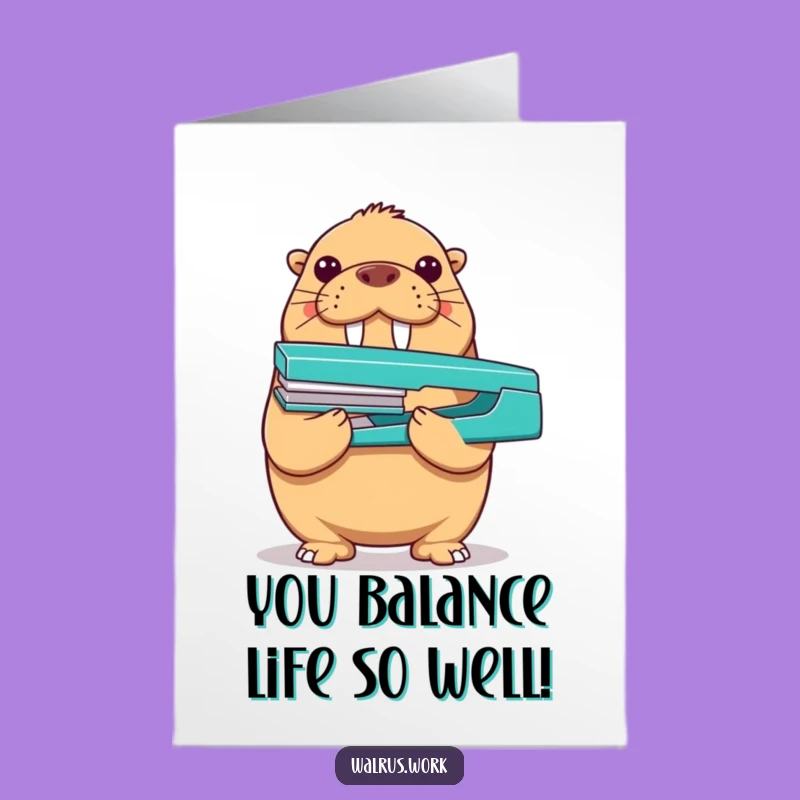 Free Printable Walrus Stapler Birthday Card: Funny Downloadable Office Gag Gift