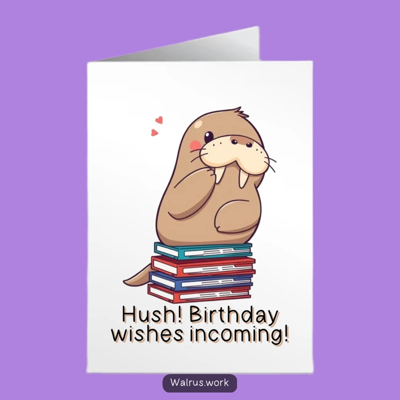 Free Printable Birthday Card: Shushing Walrus, Funny Office Humor Downloadable Gift