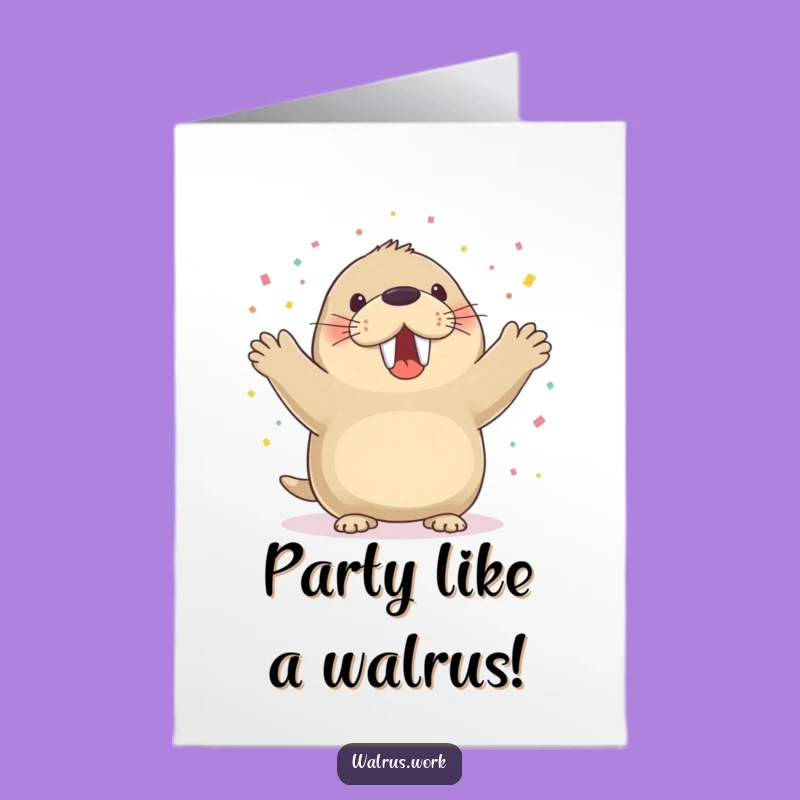 Funny Free Printable Walrus Birthday Card: Cheerful Confetti Pup Downloadable Gift