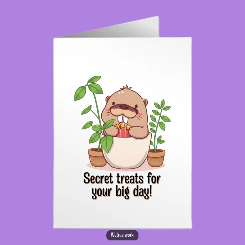 Free Printable Birthday Card: Giggling Walrus Snack Hoarder - Funny Download