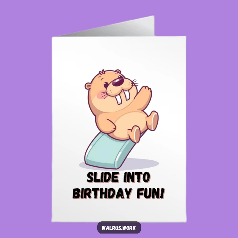 Free Printable Birthday Card: Fun Walrus Office Slide Downloadable Gift