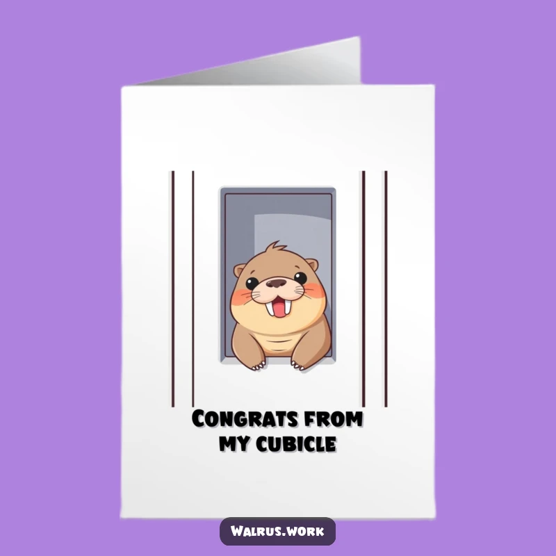 Free Printable Congrats Card: Peeking Walrus, Funny Office Milestone Downloadable Gift