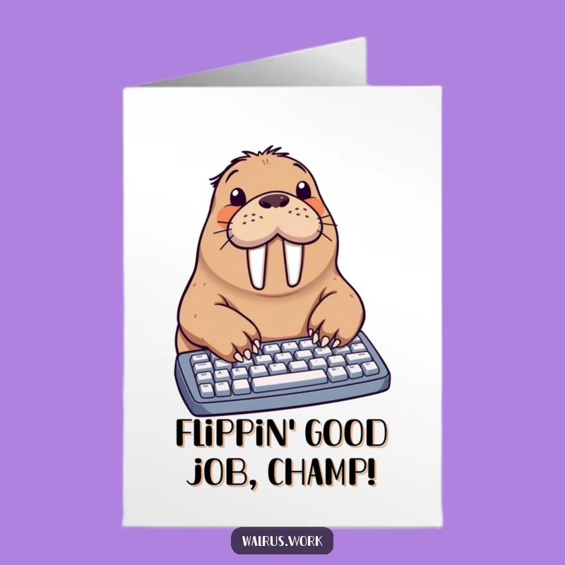Free Printable Walrus Typing Congratulations Card: Funny Downloadable Gift for Success