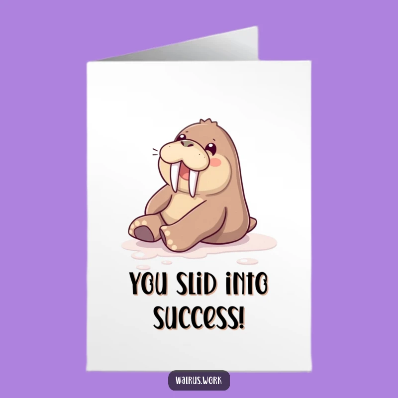 Free Printable Congrats Card: Cheerful Walrus Sliding to Celebrate Your Success