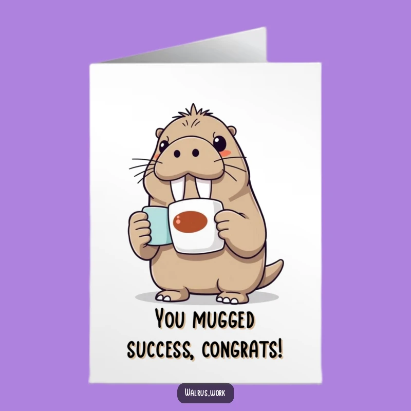 Free Printable Congrats Card: Hilarious Walrus Coffee Mug Celebration, Downloadable & Print at Home
