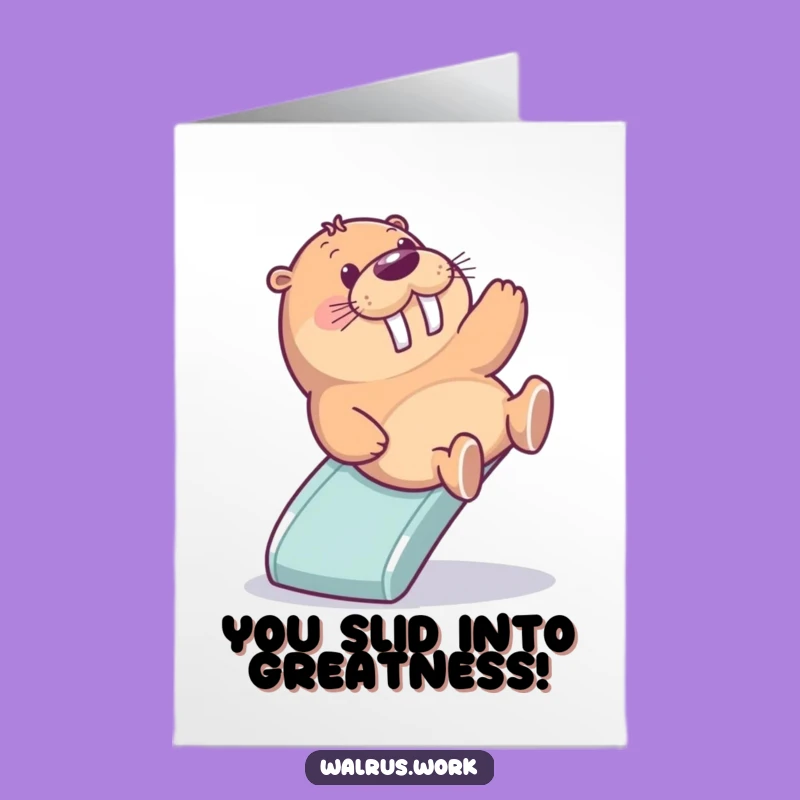 Free Printable Congrats Card: Joyful Walrus Office Slide Downloadable Gift