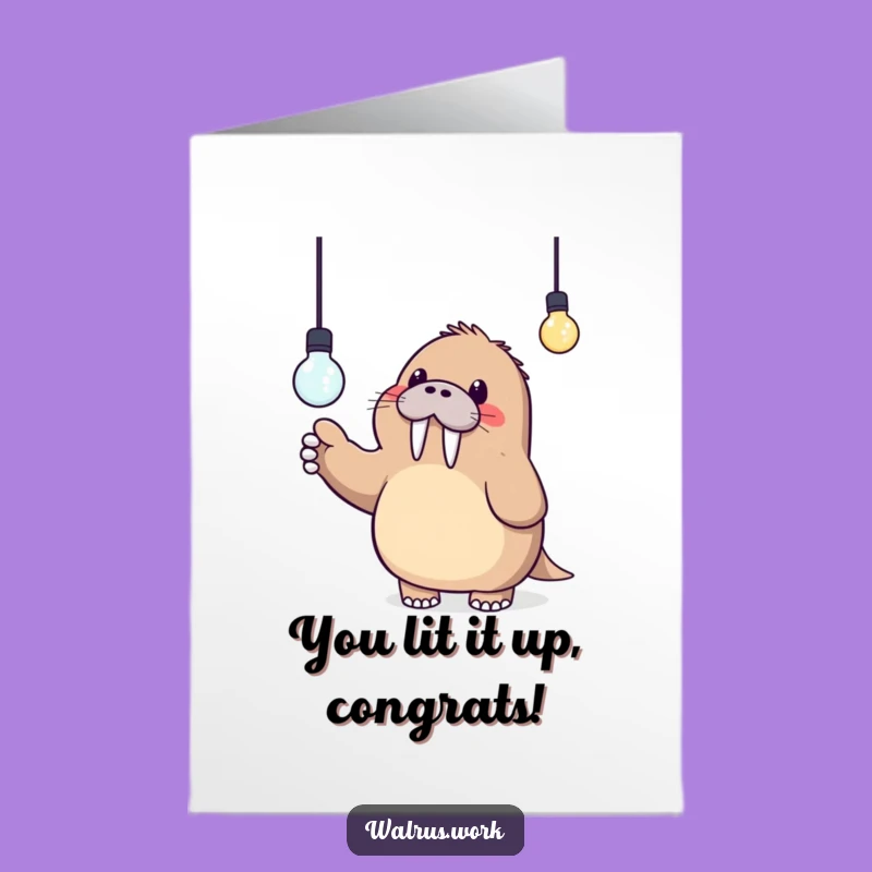 Free Printable Congrats Card: Kawaii Walrus Lightbulb Moment, Funny Downloadable Win!