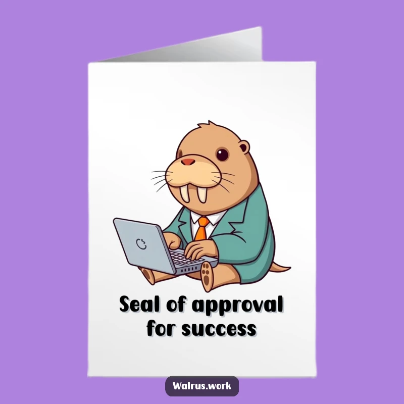 Free Printable Congrats Card: Typing Walrus, Funny Business Success Downloadable Gift