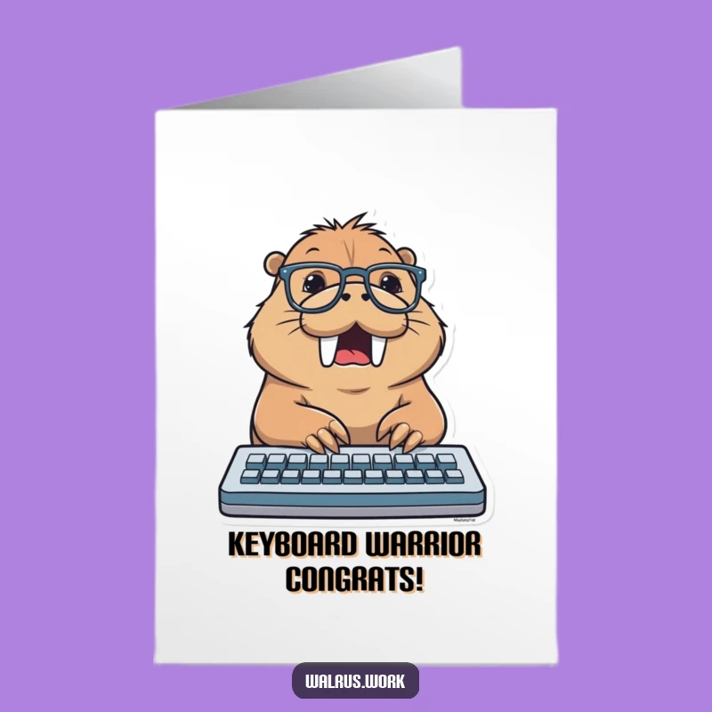 Free Printable Congrats Card: Walrus Coder at Work - Downloadable & Print at Home