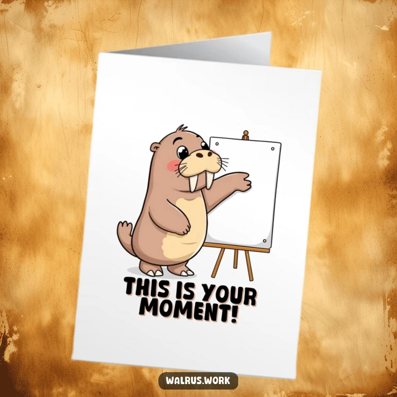 Funny Free Printable Congrats Card: A walrus enthusiastically pointing at a whiteboard, celebrating their achievement.