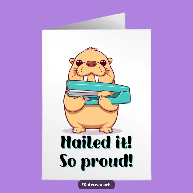 Free Printable Walrus Stapler Congratulations Card: Funny Downloadable Office Success