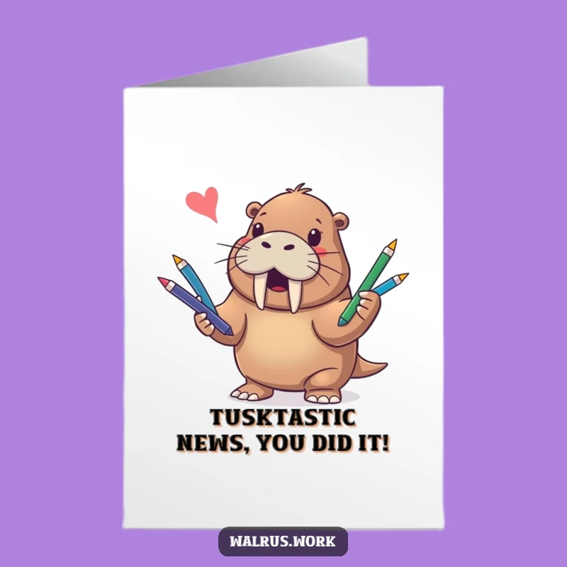 Free Printable Walrus Juggling Pens Congrats Card - Instant Download Funny Gift